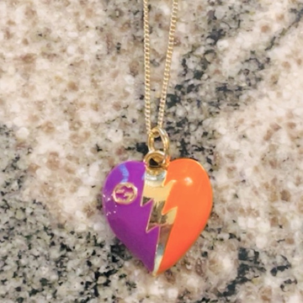 Gorgeous Authentic Gucci GG Heart Lightning Purple orange Pendant free chain